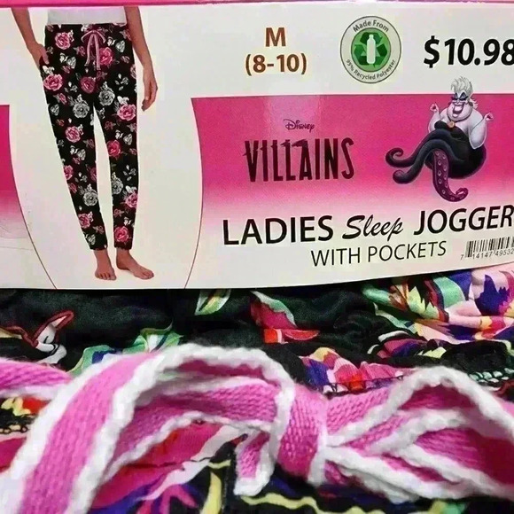 Disney Villains Womens Sleep Jogger with Pockets Super Soft & Comfy Black Floral - Picture 8 of 10